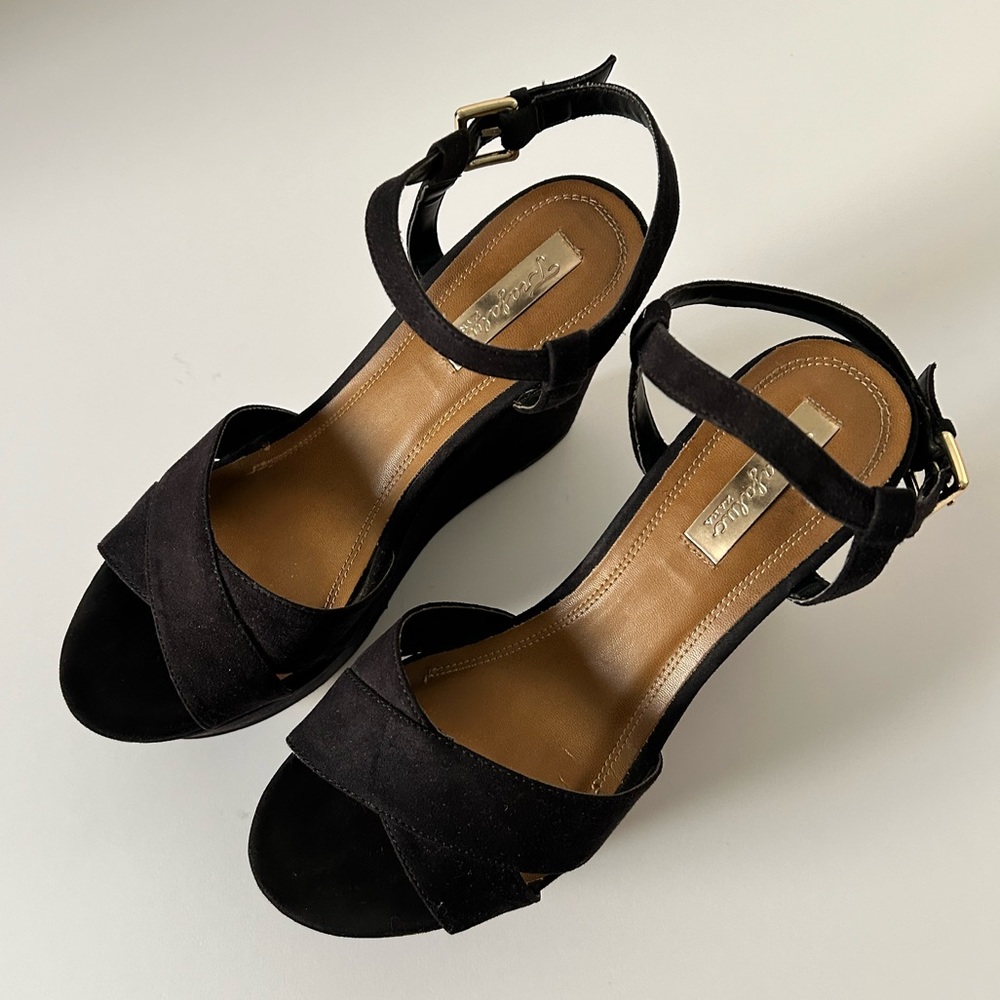 Zara Black Suede Platform Wedge Sandal Size 8